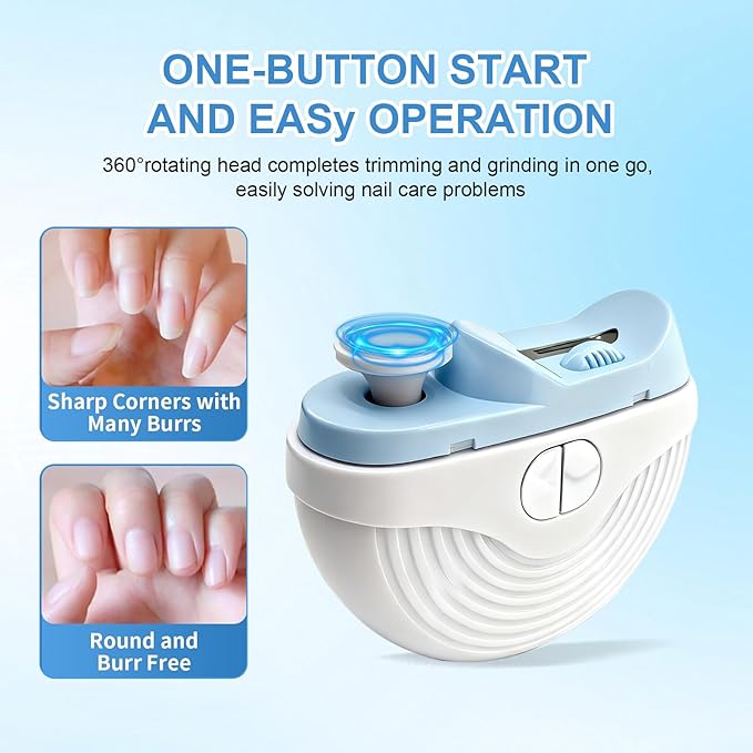 Electric Nail Clippers for Seniors,Smart Nail Clippers 2026 New 3 in 1 Electric Toenail Clipper with Polishing and LED Light, 3 Adjustable Speeds Smart Toenail Clipper for Adults,Baby (Blue)