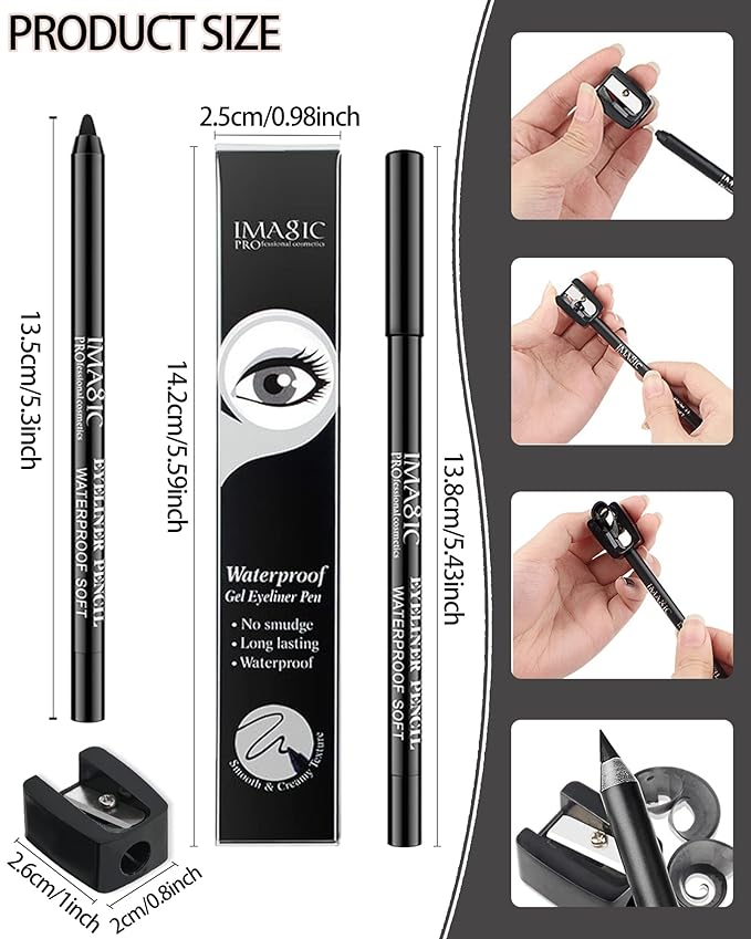 1 Pcs Matte Black Waterproof Smudge-proof Gel Eyeliner Pencil, Fade-Proof Cream Eye Liner Pencil Smooth Water Line Pen,Cat Eye/Smoky Eye Makeup Pen with Sharpener,Gift for Older Women Teens