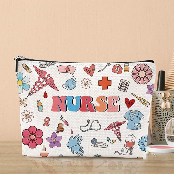 VICBOU Inspired Nurse Gifts Makeup Bag Nurse Accessories for Work Nurse Practitioner Nurse Gifts for Women Coworker Colleague Cosmetic Bag Rn Gifts for Nurses Nursing Graduation Nurses Week Birthday