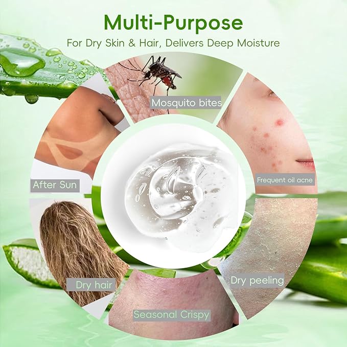 Fuveuua Organic Pure Aloe Vera Gel - Soothing Cooling Gel for Sunburn Relief & sun burnt after-sun gel for skin Face hair | pure 99% Plant-Derived, | 7.05oz, Gentle for All Skin Types