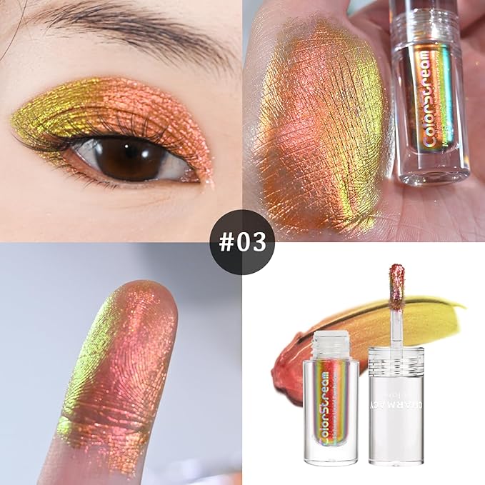 CHARMACY Multichrome Liquid Metallic Eyeshadow, Chameleon Shifting Color, Holographic Glitter Eyeshadow, Long Lasting Wear, Vegan Eye Topper for Party, Daily Makeup #03