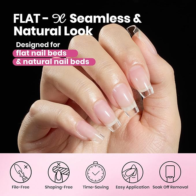 Beetles Gel Nail Tips Flat-X - Square Coffin Short, 320pcs 16 Sizes, Pre-Etched Half Matte Full Cover Soft Acrylic False Nail Tips Easy DIY Press on Nail Extension Salon for Flat & Natural Nail Beds