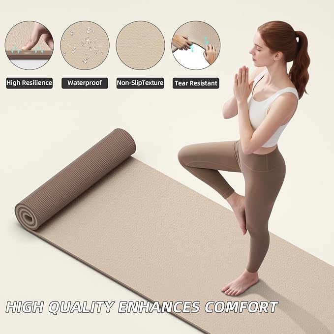 ILILI Yoga Mat 10mm Extra Thick and 193cm Extra Long, 76x28×0.4 Inch, Double Color Non-Slip TPE Material, Easy Carrying with Strap, Ideal for Yoga, Pilates, Floor Exercise, Home and Outdoor Use, Eco Friendly