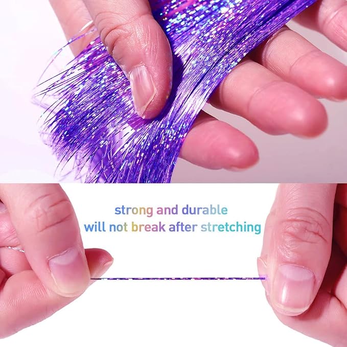 47" Holographic Hair Tinsel Kit Shining Purple Professional Sparkle Heat-Resistant Silk Extensions,Hair Accessories for Girls, Party Hair, Gifts for Girls (1000 Strands, Shining Purple)