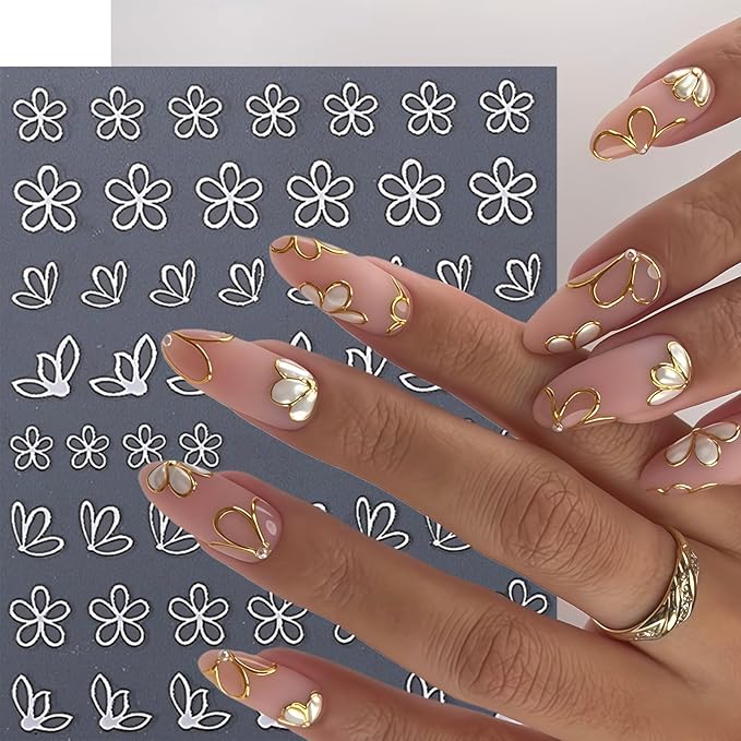 6Pcs Gold Nail Art Stickers 3D Metallic Silver Floral Leaf Nails Decals Flower Petal Nails Design Nail Supplies Nails Sticker Floral Manicure Decorations for Women Spring DIY Manicure Accessories