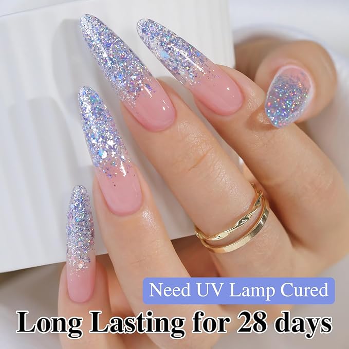 Double Rhythm 0.5Oz Glitter Gel Polish Shimmer Reflective Color for Nail Art Salon DIY Soak Off 15ml Nail Lamp Gel Polish at Home (Pastel Blue-B1014)