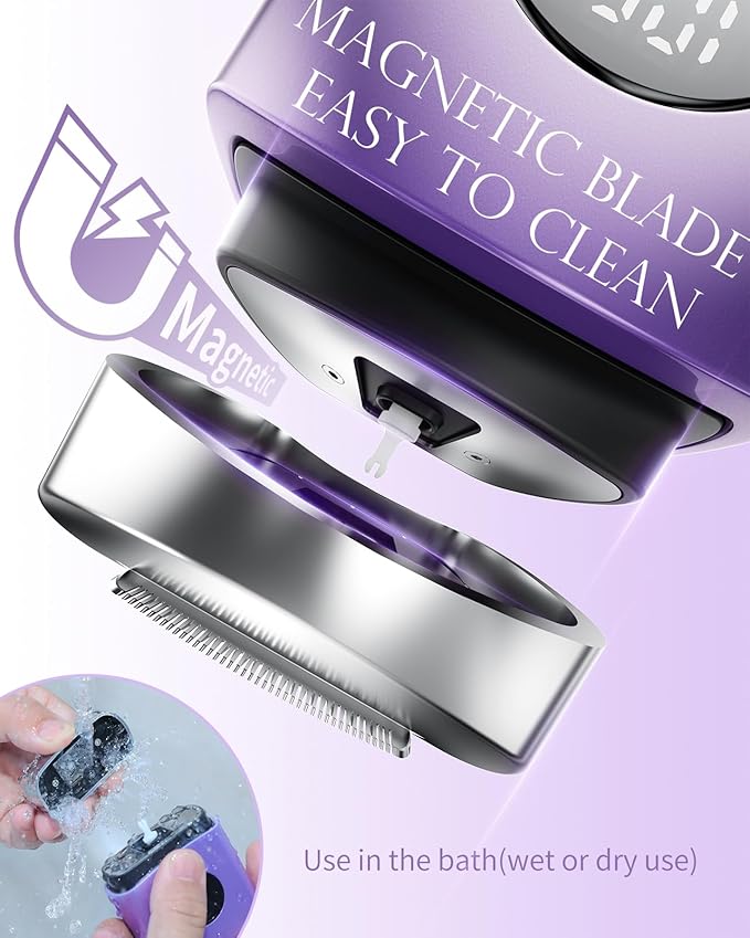 Cordless Electric Razors for Women, Travel Electric Shaver with LED Display, Rechargeable Body Trimmer Shaver for Private Area, Face Underarms Bikini,Lips,arms, Legs (Purple)