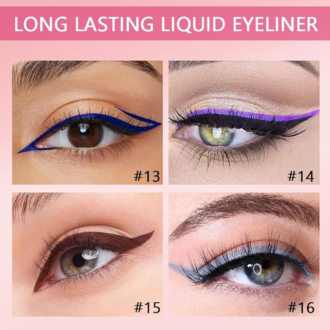 evpct 6Pcs Dark Blue Violet Maroon Grey White Black Liquid Eyeliner Set Waterproof Eye Liners for Women, Eyes Wing Colored Eyeliner delineador de ojos a prueba de agua contra el agua blanco para ojos