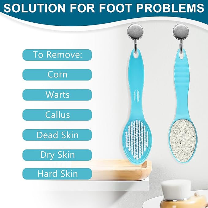 Foot Brush for Shower with Handle 2 in 1,Ooloveminso Large Foot Pumice Stone Brush Scrubber Foot File Calluses Remove Suitable for Horniness Foot Spa,Foot Care Smooth Skin (Blue)