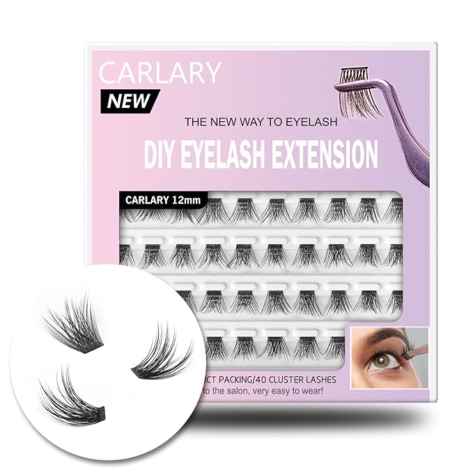 DIY Eyelash Extension, Individual Lashes, 3D Effect Reusable 40 Cluster Lashes, C Curl Fluffy Wispy Individual Eyelash Clusters for Home Eyelash Extensions (12mm)
