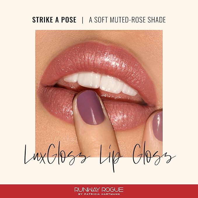 Runway Rogue LuxGloss Lip Gloss, High-Pigment Shimmery Muted-Rose Lip Gloss, ‘Strike a Pose’