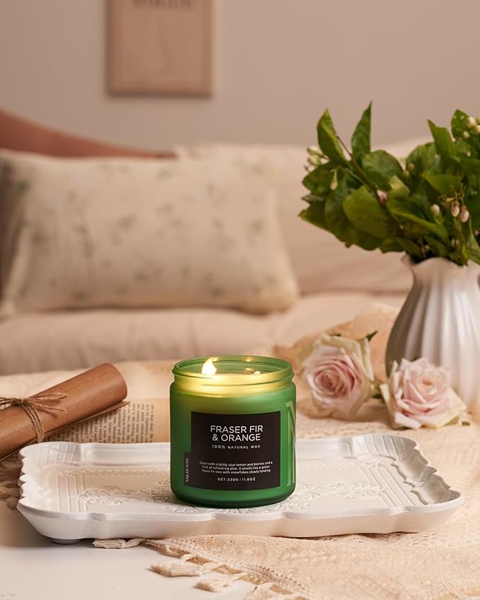 M&SENSE Fraser Fir Pine Scented Candle, Soy Wax Non Toxic for Home Up to 70 Hours, 2 Cotton Wick 11.6oz Christmas Tree Scent Holiday Aromatherapy Candle for Birthday Holiday Gifts
