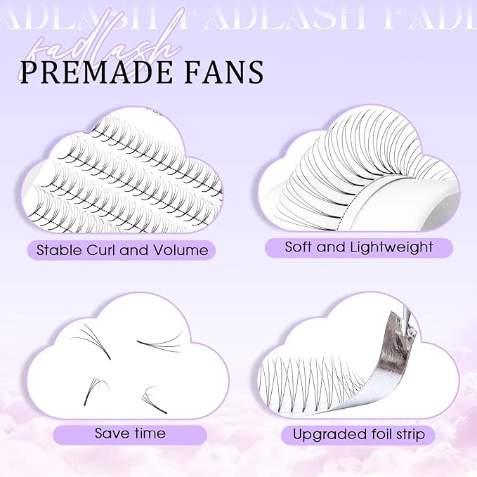 FADLASH Premade Lash Fans D Curl Premade Fans Eyelash Extensions 3D 0.07 Volume Lash Fans Premade Handmade Premade Lash Extensions Fans (3D-0.07D-8-14mm)
