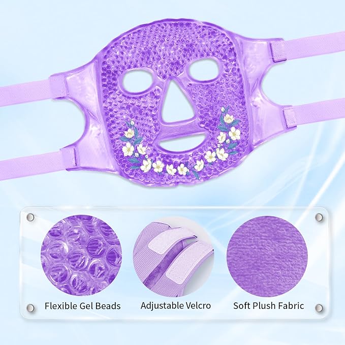 CONBELLA Cold Face Eye Masks Ice Face Mask Hot Cold Compress For Dark Circles, Puffiness, Migraines, Headache, Stress, Redness, Cooling Face Masks For Women Man, Skin Care