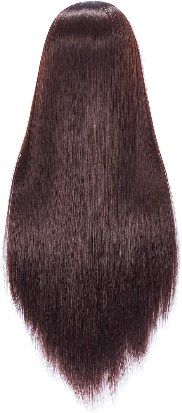 Hairingrid 26"-28" Mannequin Head Hair Styling Training Head Manikin Cosmetology Doll Head Synthetic Fiber Hair and Free Clamp Holder Stand (Dark brown)
