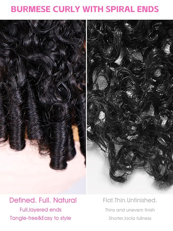 ORIGINAL QUEEN Burmese Curly Wear and Go Glueless Wig Human Hair Curly Texture with Finger Coil Ends Upgrade 9X6 T Part Pre Cut Lace Flip Over Beginner Friendly with Drawstring 180% Density 28 Inch