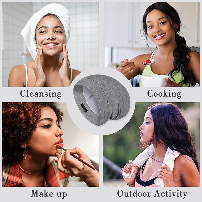 Fittia Satin Hair Bonnet for Sleeping, Silky No Frizzy for Curls Care, Adjustable Strap for Non-Slip, Dreadlocks Cap for Women&Men Light Grey