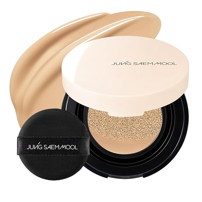 JUNG SAEM MOOL Essential Skin Nuder Cushion | Natural Finish, Buildable Coverage Cushion Foundation by Korean Makeup Artist (Mini, 0.17 Fl Oz), 23W Medium Deep