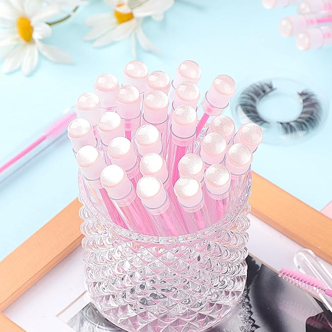 Dming 20 Pieces Disposable Mascara Brushes Eyelash Brush Wand Diamond Mascara Wands with Tube Makeup Tool Lash Spoolies Sanitary Brushes Lash Extension Supplies (Tube Sky Pink 20)