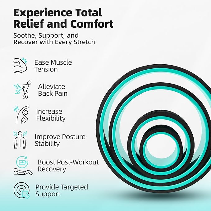 Back Roller Wheel for Back Pain – 3-Pack Yoga Wheel Set for Deep Tissue Massage, Stretching & Posture Support – EVA Foam Back Stretcher – Supports Up to 500lbs