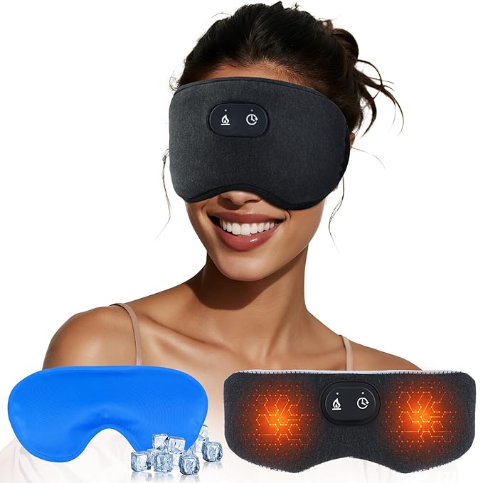 Detachable Heated Eye Mask, Cordless Eye Mask for Dry Eyes & Puffiness, Algae Fiber Ultra-Soft Nose Bridge Light-Block for Deeper Sleep – Graphene Layer Warm Compress & Cold Pack,Travel Essentials