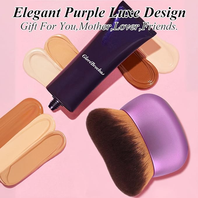 GloréBrochas 75MM Extra Large Self Tanner Kabuki Makeup Brush – Ultra Soft Dense Vegan Bristles for Body Makeup, Bronzer & Foundation–Applies Tanning Mousse, Lotion & Self Tanner–Purple, Wet & Dry