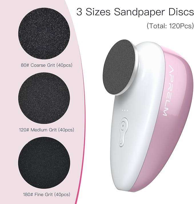 Rechargeable Electric Foot Callus Remover with 3-Sizes 120Pcs Sandpapers, Professional 1000RPM Electric Foot File with Organizer, Pedicure Tools Gifts for Women Men (E5 Pink-White)