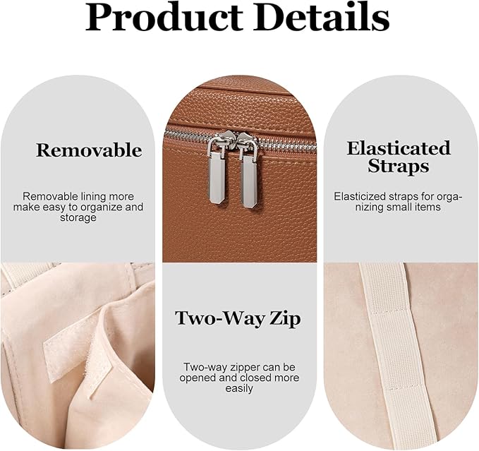 idoltimes Cosmetic Case, Leather Makeup Bag, Portable Handheld Makeup Case, Detachable Compartments