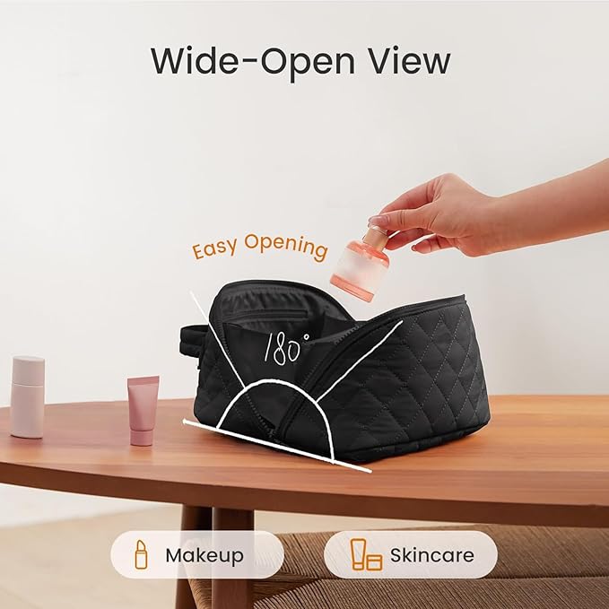 Toiletry Bag for Women, Travel Makeup Bag Organizer, Wide Open Lay-Flat Water-Resistant Large Cosmetic Case, Puffy Padded Travel Organizer for Toiletries & Brushes Large Capacity with Compartments