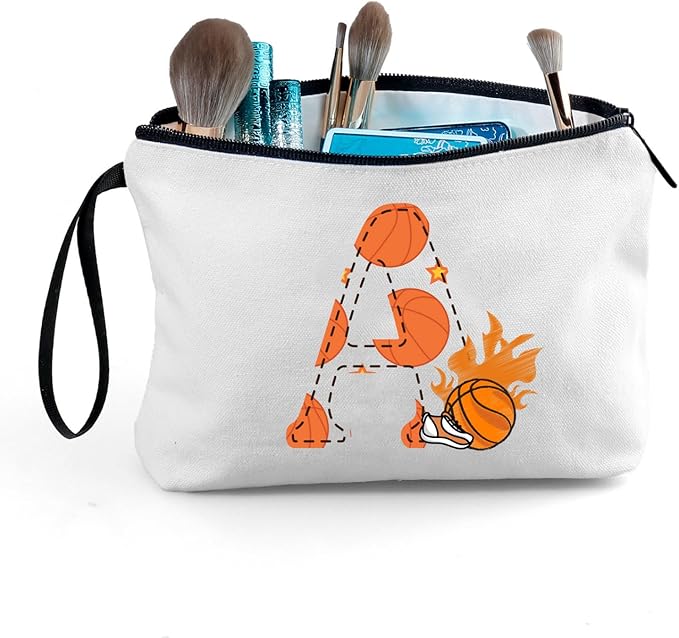 ARIOSEY Basketball Gifts Monogrammed Cosmetic Travel Makeup Bag Basketball Accessories Graduation Birthday Gifts for Girls Coaches Daughters Team Friend Mom Player-A