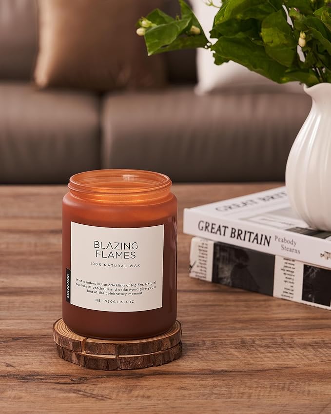 M&SENSE Blazing Flames Winter Scented Candles, Soy Wax 19.4oz 110 Hours Long Lasting Clean Burn, Warm Woods Aromatherapy Candles for Relaxation Large Candle Birthday Holiday Gifts for Men Women