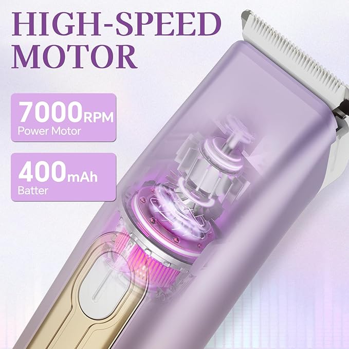 Bikini Trimmer for Women, 2-in-1 Dual Head Electric Razor, IPX6 Waterproof Wet/Dry Use Women Electric Shaver, Painless Body Hair Trimmer, Facial & Pubic Hair Remover for Underarm, Leg, Arm, Purple