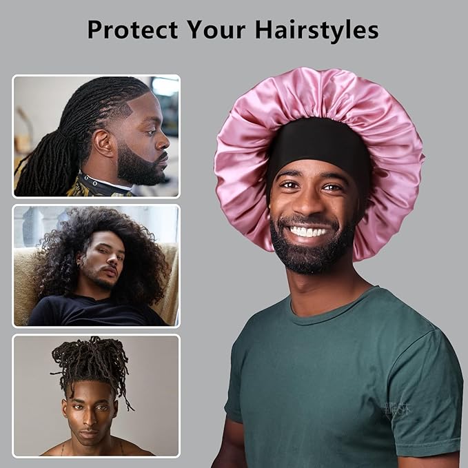 2pcs Bonnets for Men, Double Layer Hair Bonnet Satin Bonnet for Women Curly Hair Braids
