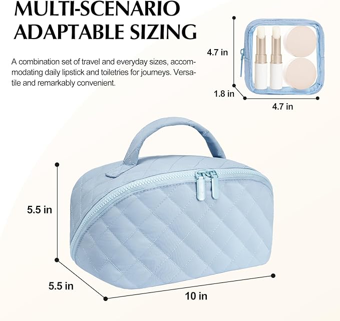 honitty Makeup Bag, Quilted Makeup Bag, Puffy Travel Make up Bags, Cosmetic Organizer Bag, Waterproof Toiletry Bag for Women