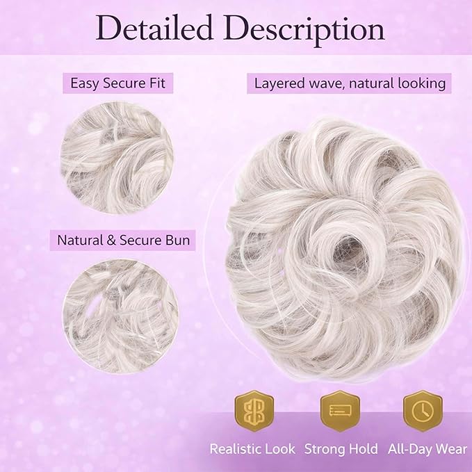 Juvabun Messy Bun 2.0 Platinum Blonde Messy Bun Hair Extension Natural Finish Hair Bun Scrunchie for Women Styling