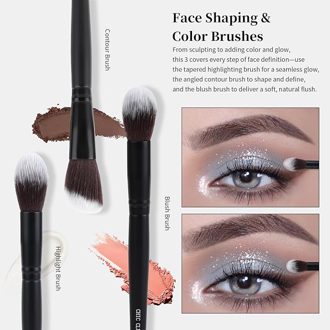 Makeup Brushes 5Pcs Face Makeup Brush Set - Synthetic Fiber Foundation, Blush, Powder, Contour Brushes with Wooden Handle for Flawless Makeup Application