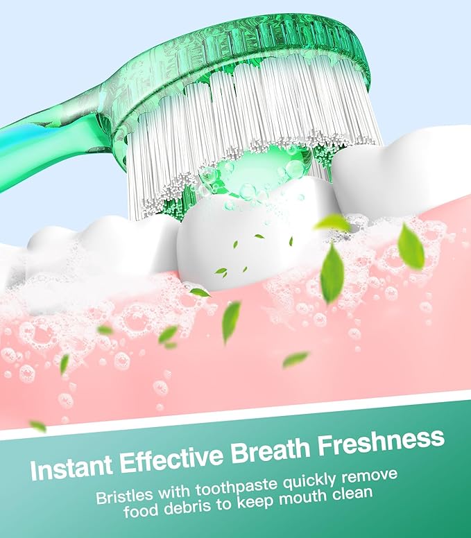 12 Pack 5 in 1 Disposable Mini Toothbrushes with Toothpaste, Floss, Pick & Tongue Scraper, Individually Wrapped, Portable Toothbrush Travel Set for Kids Adults, Green Tea Flavor