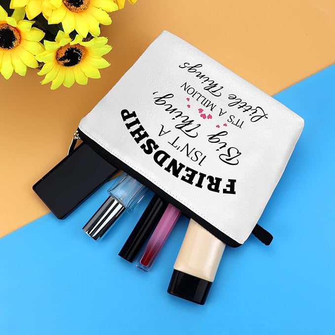 Friends Friendship Gifts for Women Makeup Bag Best Friend Birthday Gifts Cosmetic Bag Sister Gift from Sister Christmas Graduation Wedding Gift for Friend BFF Female Bestie Travel Toiletry Bags