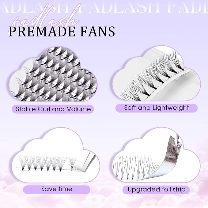FADLASH Premade Lash Fans C Curl Premade Fans Eyelash Extensions 16D 0.07 Volume Lash Fans Premade Handmade Premade Lash Extensions Fans (16D-0.07C-12mm)