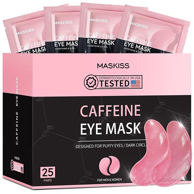 Maskiss Under Eye Patches (25 Pairs), Caffeine Eye Masks for Dark Circles Puffy Eyes Undereye Bags, Collagen Eye Patches for Wrinkles and Puffiness, Skin Care Gift for Her