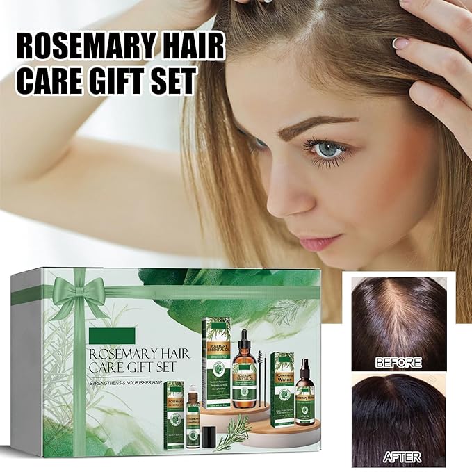 Rosemary Hair Care Gift Set Growth Oil Kit with Spray & Roller，Hair Repair for Strengthen & Nourish - Natural Treatment with Jojoba Oil for Damaged Hair Care Suitable for Women and Me（3.38 Fl Oz）