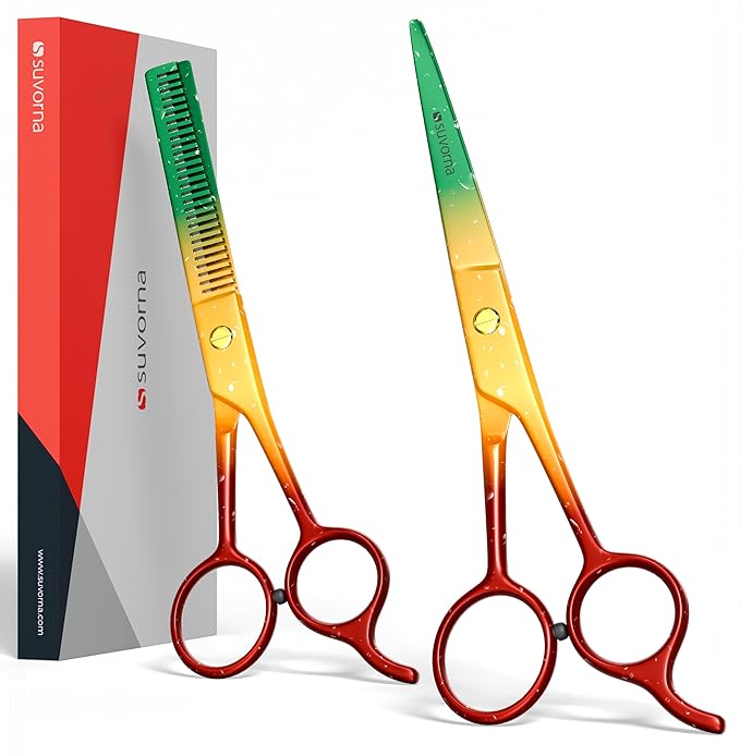 Suvorna 6.5″ Professional Hair Cutting Scissors with Thinning Shears for Hair Cutting & Trimming– Stainless Steel Haircut Scissors for Professionals & Homeuse - Hair Shears for Women & Men