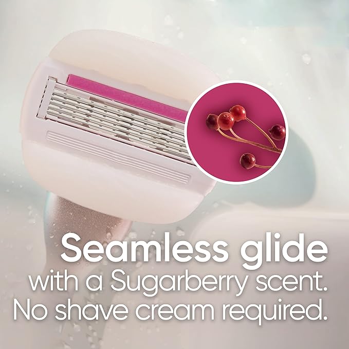 Gillette Venus Comfortglide plus Olay Sugarberry Women's Razor with Rose Gold Metal Handle + 4 Blade Refills, Holiday Gifts for Women