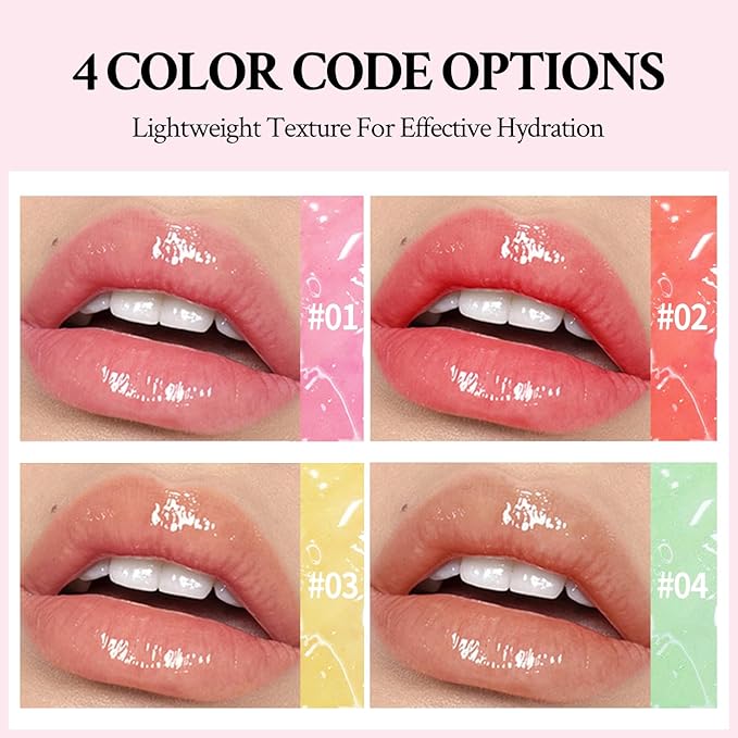 4 Pcs Crystal Jelly Lip Oil, Fruit Flavoured Hydrating