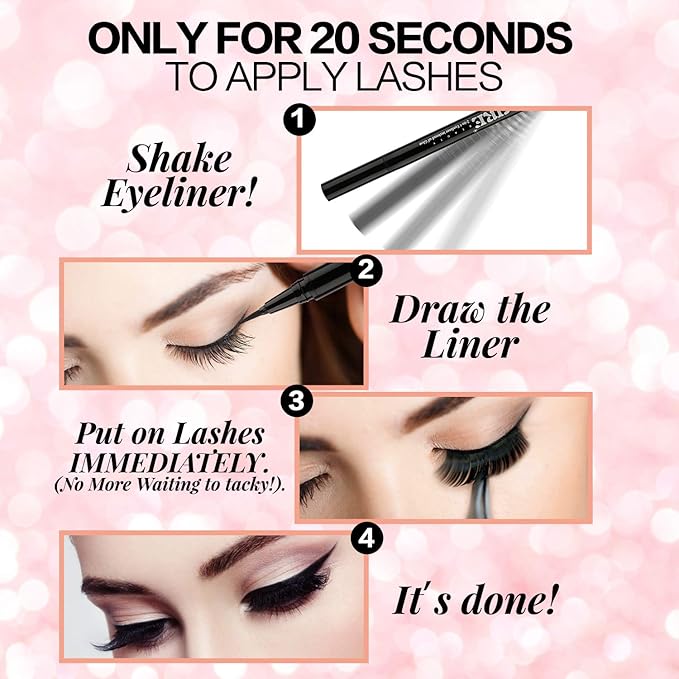 JIMIRE 2-in-1 Eyeliner Instead of Glue, Magic Eyeliner | Extra Strong Hold for False Eyelashes | No Magnet & No Glue Needed | Only for 20’s to Apply Lashes