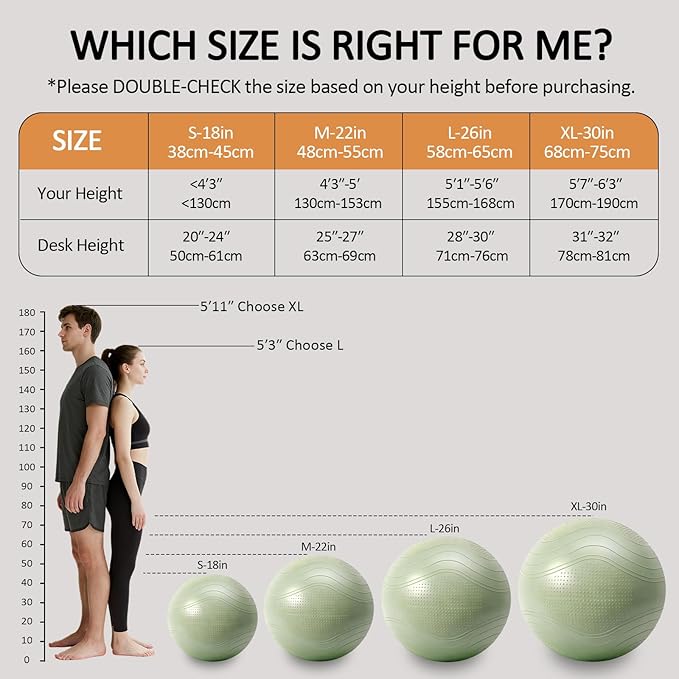 Gruper Yoga Ball, Multiple Sizes Non Slip Exercise Ball for Workout, Birthing, Balance, Stability, Pregnancy, 2200LB Capacity, Anti Burst Chair for Home and Office, Includes Quick Pump & Fitness Guide