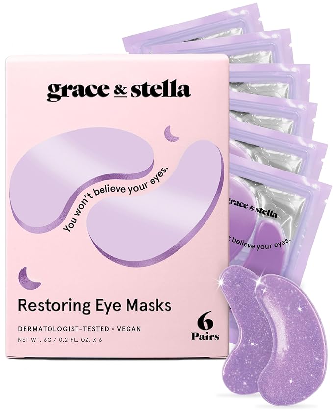 grace & stella Retinol Under Eye Patches for Puffy Eyes and Dark Circles, Restoring Gel Under Eye Masks with Hyaluronic Acid - Vegan Cruelty-Free Skincare - Valentine Party Favors (Purple, 6 Pairs)