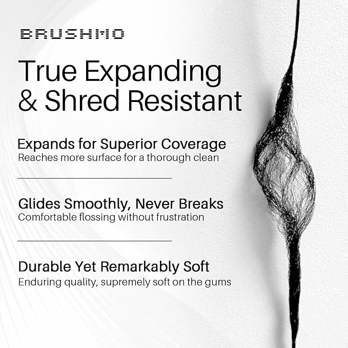 Brushmo Black Floss (BBFloss) - Expanding Floss, Gum-Friendly Soothing Mint Dental Floss, Natural Vegan Wax to Remove Plaque from Teeth, Dentist Designed PTFE & PFAS Free Oral Care, 2 Spools, 110 yd