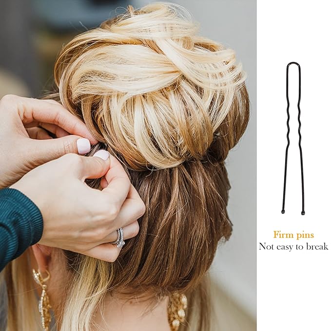 U Shape Bobby Pins in Case - 200pcs Black Hair Pins Clips Bulk for Women - 2.4" Large Strong Hold Bun Pins for Thick/Curly/Straight Hair - Hair Accessories for Styling, Updos, Wedding, Daily Use