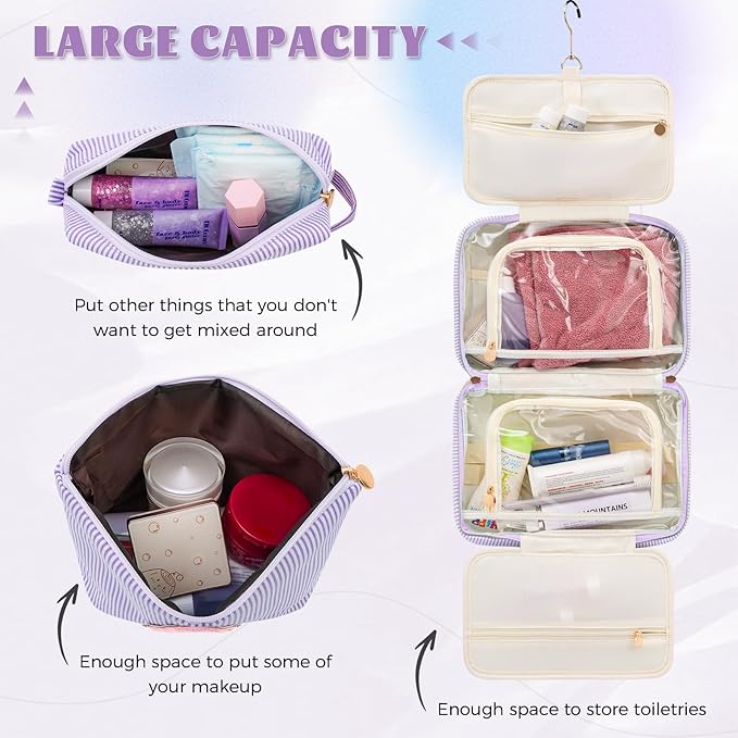 Fystdtote Travel Toiletry Bag Cosmetic Bag Skin Care Bag Cute Makeup Bag Sister Wife Friend Engagement Wedding Gifts for Women Tween Girls Trendy Stuff Thank You Gift - Lavender,N